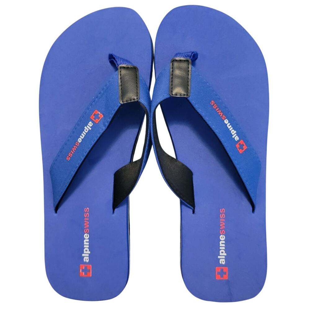Alpine Swiss Men Cross Logo Beach Pool Flip Flop Sandals Size US 11 Blue